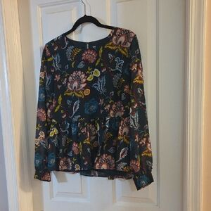 LOFT Multicolor Floral Peplum Top Small